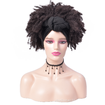 Wholesale Blonde Turban Wig Short Heat Resistant Kinky Curly Ombre Synthetic Wig Afro Wig With Headband Attached For Black Women